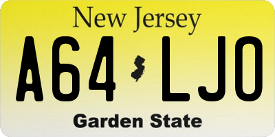 NJ license plate A64LJO