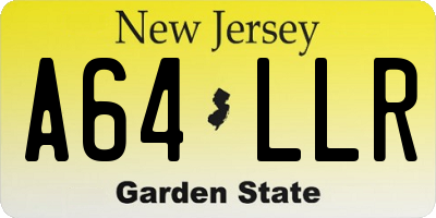 NJ license plate A64LLR
