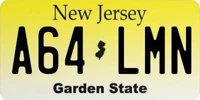 NJ license plate A64LMN