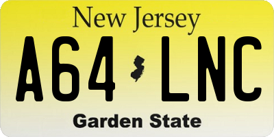 NJ license plate A64LNC