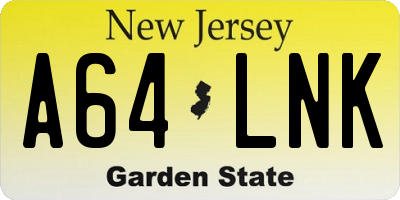 NJ license plate A64LNK