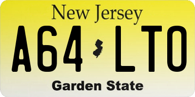 NJ license plate A64LTO