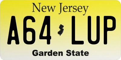 NJ license plate A64LUP