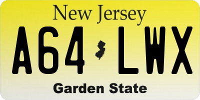 NJ license plate A64LWX
