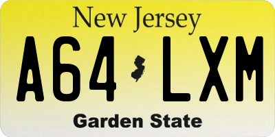 NJ license plate A64LXM