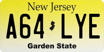 NJ license plate A64LYE