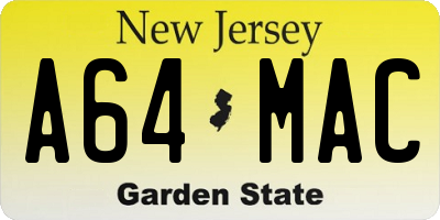 NJ license plate A64MAC