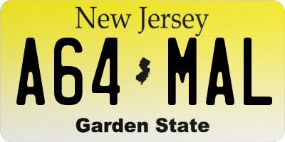 NJ license plate A64MAL