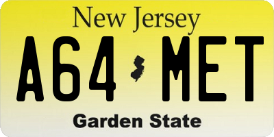 NJ license plate A64MET