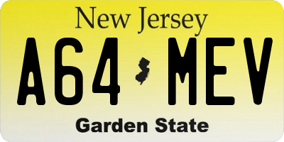 NJ license plate A64MEV