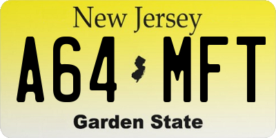 NJ license plate A64MFT