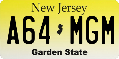 NJ license plate A64MGM