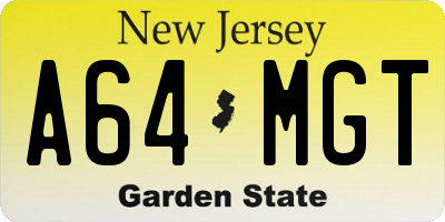 NJ license plate A64MGT