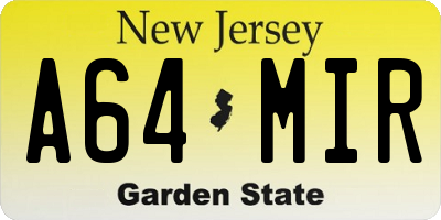 NJ license plate A64MIR