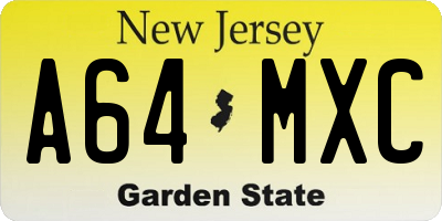 NJ license plate A64MXC