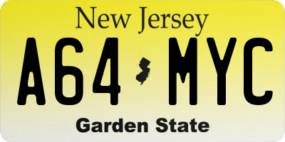 NJ license plate A64MYC