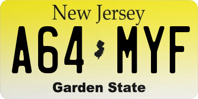 NJ license plate A64MYF