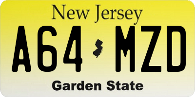 NJ license plate A64MZD