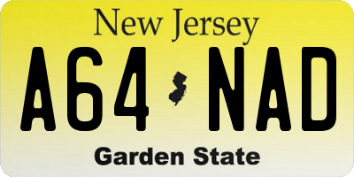 NJ license plate A64NAD