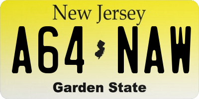 NJ license plate A64NAW