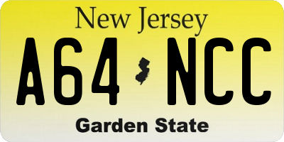 NJ license plate A64NCC