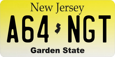 NJ license plate A64NGT