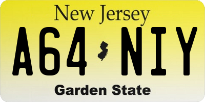 NJ license plate A64NIY