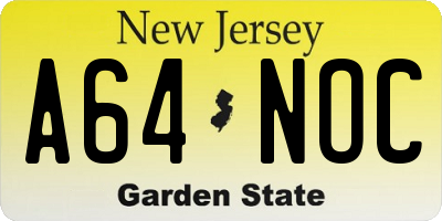 NJ license plate A64NOC