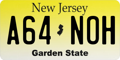 NJ license plate A64NOH
