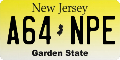 NJ license plate A64NPE