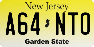 NJ license plate A64NTO