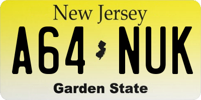 NJ license plate A64NUK