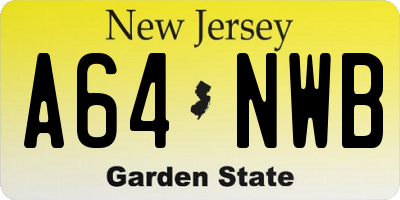 NJ license plate A64NWB