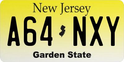 NJ license plate A64NXY
