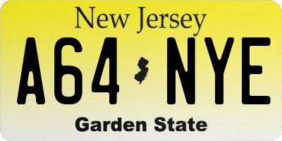 NJ license plate A64NYE