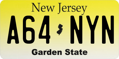 NJ license plate A64NYN