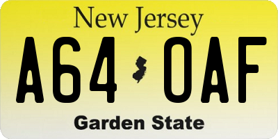 NJ license plate A64OAF