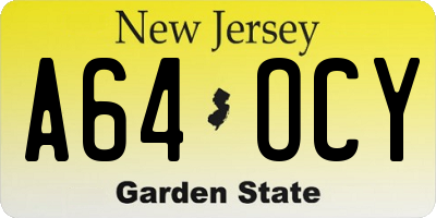 NJ license plate A64OCY