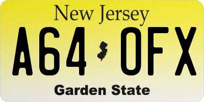 NJ license plate A64OFX