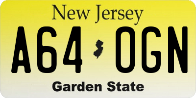 NJ license plate A64OGN