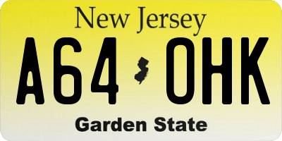 NJ license plate A64OHK