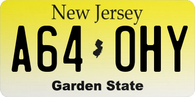 NJ license plate A64OHY
