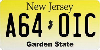NJ license plate A64OIC
