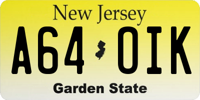 NJ license plate A64OIK