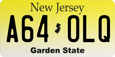 NJ license plate A64OLQ