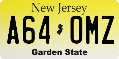 NJ license plate A64OMZ