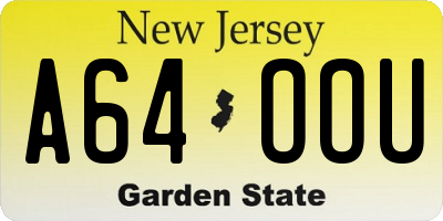 NJ license plate A64OOU
