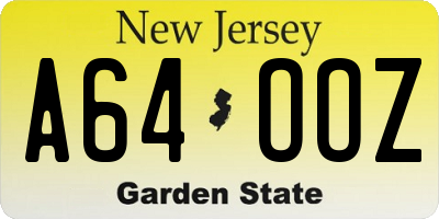NJ license plate A64OOZ
