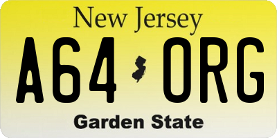 NJ license plate A64ORG