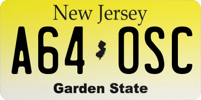 NJ license plate A64OSC